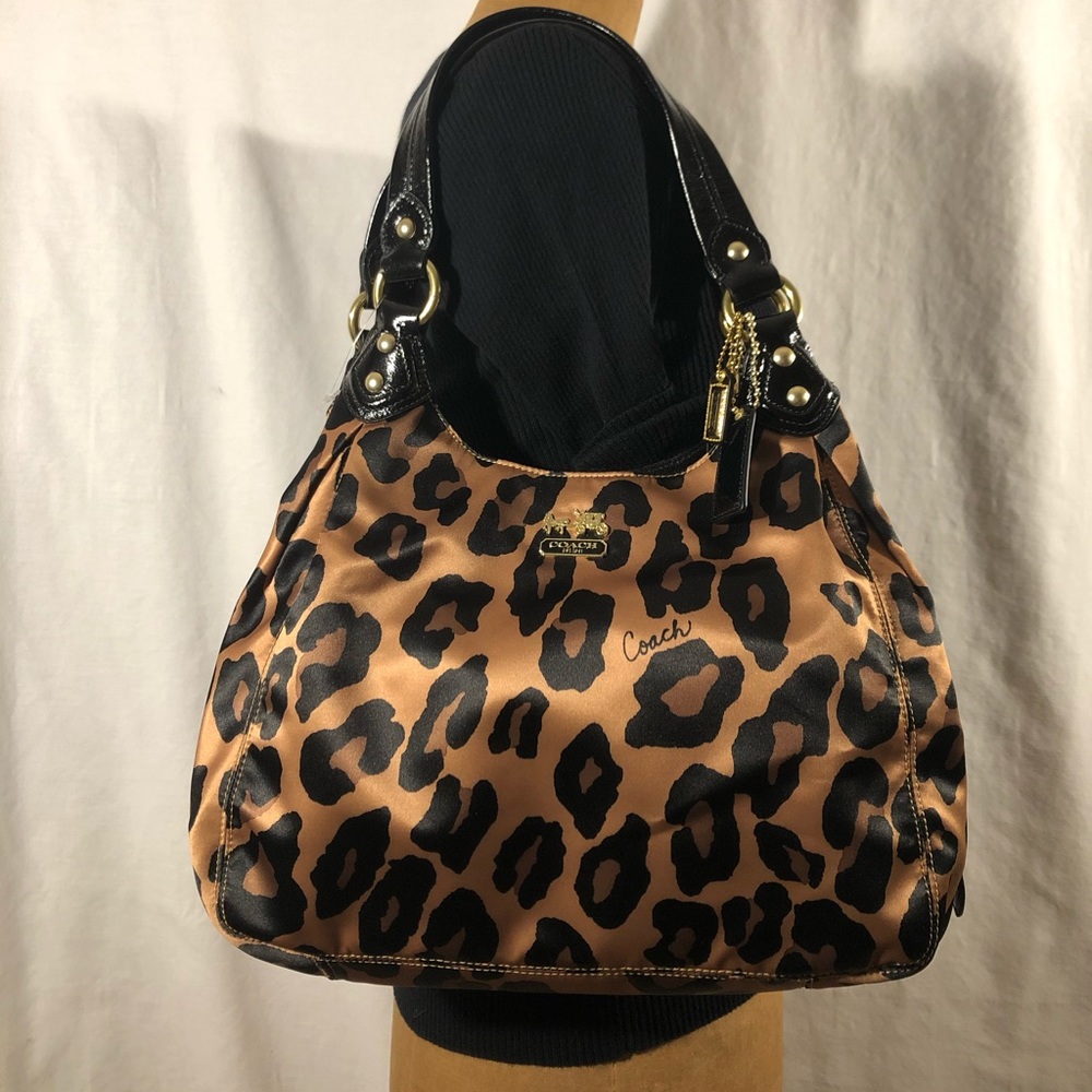 Coach Leopard Print Shoulder Bag in Black and Brown